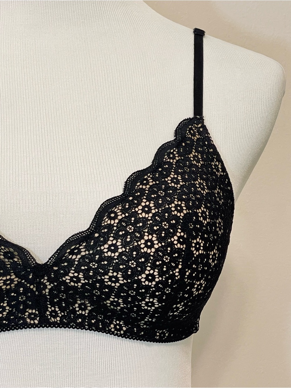 Aerie Real Happy Wireless Lightly Lined Bra Black & Tan Queens’s Lace Size 32D - Picture 5 of 11